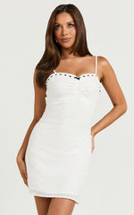 Erlinda Mini Dress - Tie Front Cut Out Detail Mini Dress in White