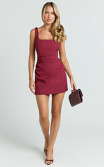 Eugenia Mini Dress - Square Neck Bodycon Dress in Burgundy