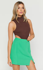 Evelenna Mini Skirt - High Waisted Split Skirt in Green