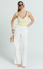 Evie Pants - Mid Rise Wide Leg Linen Blend Tailored Pants in White