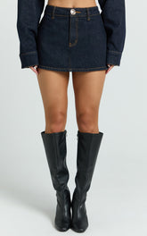 Fabia Skort - Denim Mid Rise Skort in Raw Denim Wash