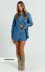 Faharra Shirt - Recycled Cotton Denim Shirt in Dark Blue Wash