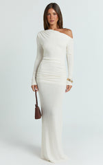Faith Maxi Dress - Off Shoulder Long Sleeve Maxi Dress in Cream
