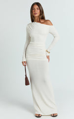 Faith Maxi Dress - Off Shoulder Long Sleeve Maxi Dress in Cream