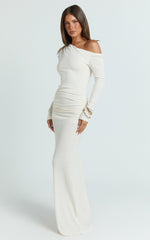 Faith Maxi Dress - Off Shoulder Long Sleeve Maxi Dress in Cream