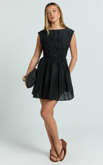 Faith Mini Dress - Sleeveless Ruched Bodice Dress in Black