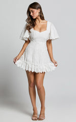 Fancy A Spritz Mini Dress - Square Neck Dress in White Embroidery