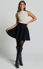 Farrah Mini Skirt - High Waisted A Line Skirt in Black