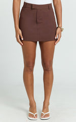 Farrow Mini Skirt - Tailored Linen Skirt in Chocolate