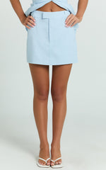 Farrow Mini Skirt - Tailored Linen Skirt in Pale Blue