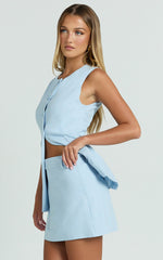 Farrow Mini Skirt - Tailored Linen Skirt in Pale Blue