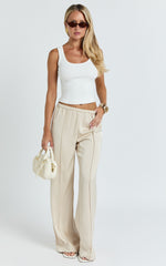 Faye Pants - Low Waist Elastic Waist Wide Leg Pants in Neutral