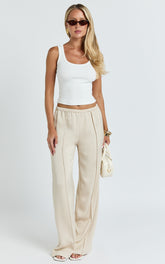 Faye Pants - Low Waist Elastic Waist Wide Leg Pants in Neutral
