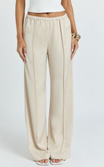Faye Pants - Low Waist Elastic Waist Wide Leg Pants in Neutral