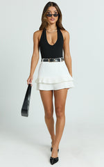 Felicia Mini Skirt - Mid Rise Drop Waist Pleated Skirt in White