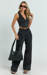Fergie Jeans - Denim High Waisted Straight Leg Denim Jeans in Washed Black