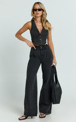 Fergie Jeans - Denim High Waisted Straight Leg Denim Jeans in Washed Black
