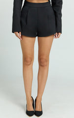Florence Shorts - High Waist Mini Pleated Shorts in Black