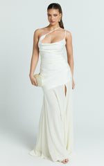 Flynn Maxi Dress - Asymmetric Neck Sheer Skirt Dress in Ivory