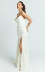 Flynn Maxi Dress - Asymmetric Neck Sheer Skirt Dress in Ivory