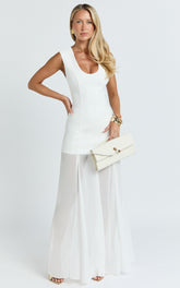 Frances Maxi Dress - Contrast U Neck Godet A Line Dress in Ivory