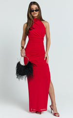 Francis Maxi Dress - Halter Ruched Backless Dress in Red