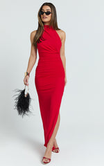 Francis Maxi Dress - Halter Ruched Backless Dress in Red