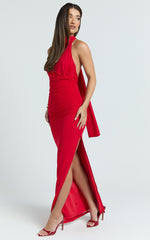 Francis Maxi Dress - Halter Ruched Backless Dress in Red