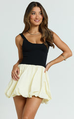 Franklin Mini Dress - Scoop Neck Bubble Hem Dress in Black and Cream