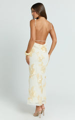 Freya Maxi Dress - Boat Neck Backless Dress in Yellow