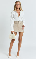 Freya Skort - Buckle Belt Faux Leather Skort in Stone