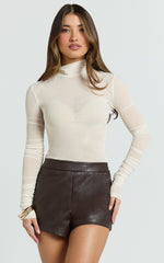 Freya Top - Turtle Neck Long Sleeve Fitted Stretch Tulle Top in Cream