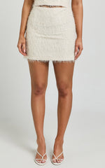 Frida Mini Skirt - High Waisted A Line Fluffy Skirt in Cream