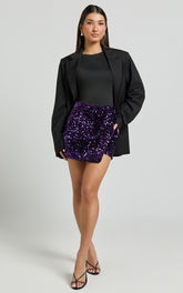 Gabriella Skort - Wrap Front Sequin Skort in Purple