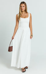 Gail Maxi Dress - Jersey Scoop Neck High Split Dress in White