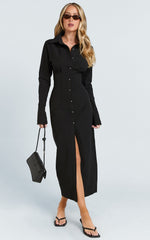 Genevieve Midi Dress - Slim Shirt Dress in Black
