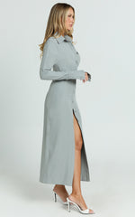 Genevieve Midi Dress - Slim Shirt Dress in Light Grey