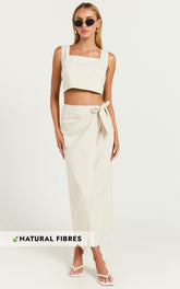 Genna Midi Skirt - Linen Look Wrap Skirt in Natural