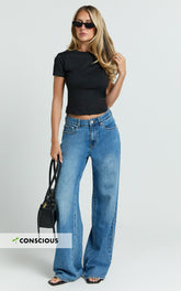 Estelle Jeans - Recycled Denim Low Rise Vintage Baggy Jeans in Dark Blue Wash