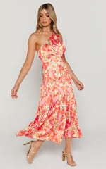 Georgine Midi Dress - One Shoulder Ruched Tiered Dress in AUTUMN FLORAL