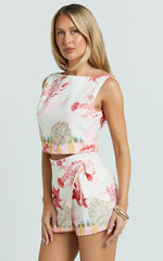 Gillian Skort - Mock Wrap Skort in Lobster Print
