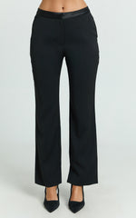 Gilmore Pants - Low Rise Satin Contrast Tailored Pants in Black