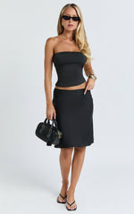 Gina Midi Skirt - Knee Length Slip Skirt in Black