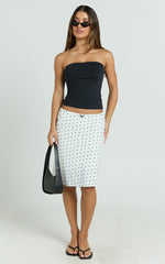 Gina Midi Skirt - Knee Length Slip Skirt in Mono Polka Dot