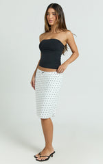 Gina Midi Skirt - Knee Length Slip Skirt in Mono Polka Dot