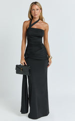 Ginny Maxi Dress - Asymmetric Neck Waist Tie Dress in Black