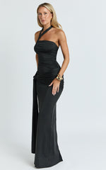 Ginny Maxi Dress - Asymmetric Neck Waist Tie Dress in Black