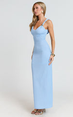 Gisele Maxi Dress - Twist Straps V Neck Fitted Column Dress in Blue