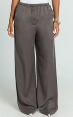 Grace Pants - Low Rise Elasticated Waist Wide Leg Pants in Slate Grey