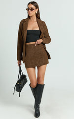 Gretchen Mini Skirt - High Rise Faux Suede Skirt in Brown